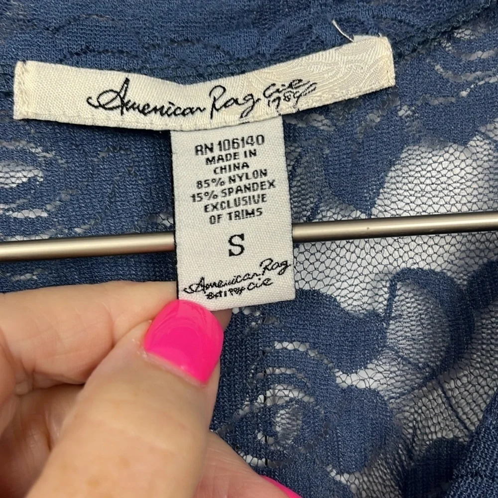 American Rag Cie Womens Dress S Navy Blue Lace Overlay Slip Liner Sleeveless EUC - Picture 2 of 12